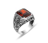 Mens Vintage Silver Created Ruby Stone Emerald Cut Square Red Cubic Zirconia Statement Wedding Ring Size 7-13, US Code 10, Copper, Emerald