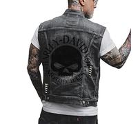 Men's Vintage Skull Denim Vest Jacket Skull Printed Biker Motorcycle Buttoned Denim Waistcoat Gilet Cowboy Sleeveless Jacke