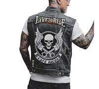 Men's Vintage Skull Denim Vest Jacket Skull Printed Biker Motorcycle Buttoned Denim Waistcoat Gilet Cowboy Sleeveless Jacke