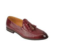 Mens Vintage Snakeskin Print Shiny Leather Tassel Loafers Smart Casual MOD Shoes[EU40,UK6,S32-K15,Maroon]