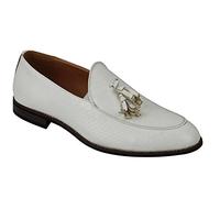 Mens Vintage Snakeskin Print Shiny Leather Tassel Loafers Smart Casual MOD Shoes[EU40,UK6,S32-K15,White]
