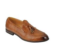 Mens Vintage Snakeskin Print Shiny Leather Tassel Loafers Smart Casual MOD Shoes[EU42,UK8,S32-K15,Brown]