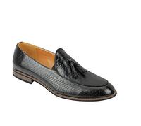 Mens Vintage Snakeskin Print Shiny Leather Tassel Loafers Smart Casual MOD Shoes[EU43,UK9,S32-K15,Black]