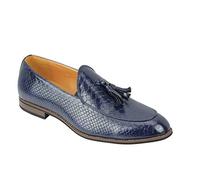 Mens Vintage Snakeskin Print Shiny Leather Tassel Loafers Smart Casual MOD Shoes[EU44,UK10,S32-K15,Blue]