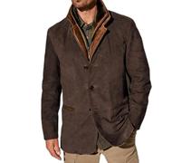 Men's Vintage Suede Jackets Double Layer Fur Lapel Blazer Leather Collar Medium Length Outdoor Blazer Autumn Winter, coffee, M