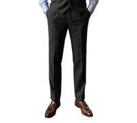 Mens Vintage Suit Trousers Thick Wool Flat Front Herringbone Solid Tweed Pants (Black, 32W x 32L)