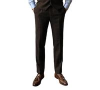 Mens Vintage Suit Trousers Thick Wool Flat Front Herringbone Solid Tweed Pants (Coffee, 32W x 32L)