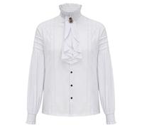 Men's Vintage T-Shirt, Gothic Shirt Stand Collar Steampunk Blouse Renaissance Solid Colour Ruffles with Tie Buttons High Court Medieval Cosplay Retro Halloween Chic Victorian