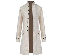 Mens Vintage Tailcoat Jacket Steampunk Victorian Uniforms Formal Tuxedo Coat Tie (M, Beige), Beige, M