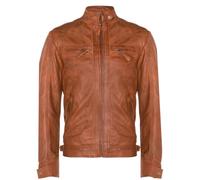 Men's Vintage Tan Leather Retro Jacket Classic Racing Quilted Biker Moto Fashion Jacket S
