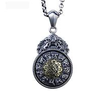 Men's Vintage Tibetan i Ching Spiritual Divination om Pendant Necklace from Nepal, Yoga Jewelry, 23.7inch Chain