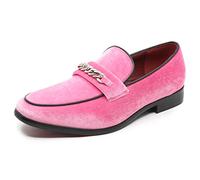 Men's Vintage Velvet Designer Classic Dress Tuxedo Smoking Slipper Loafer Slip On Shoes Arthur-02, Pink, 12