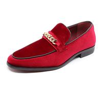 Men's Vintage Velvet Designer Classic Dress Tuxedo Smoking Slipper Loafer Slip On Shoes Arthur-02, Red, 13
