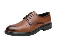 Mens Vintage Wingtip Platform Oxfords Classic Breathable Dress Leather Shoes Lace Up Block Heel Anti Slip Office Work Shoes(Marrone,9 UK)