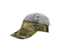 Mens Visor Cap with Fake Hair Novelty Golf Hats Spiked Wig Hat Adjustable Street Hip Hop Baseball Cap Trucker Dad Hat Funny Halloween Birthday Gift (UK, Alpha, One Size, Camouflage+Grey Hair)