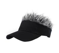 Men's Visor with Hair Fake Hairs Visor Hat for Men Funny Sun Hats Novelty Baseball Wig Caps with Spiked Hair, Black+Grey