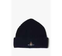 Men's VIVIENNE WESTWOOD Orb Beanie Hat In Navy Blue Size: One Size, Colour: Navy Fabric