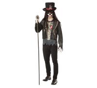 Mens Voodoo Man Skeleton Costume Halloween Horror Evil Adult Fancy Dress Costume