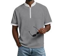 Men's Waffle 1/4 Zip T-Shirts Short Sleeve V Neck Tops Vintage False 2 Pieces Pullover Breathable Lightweight Workwear for Walking Running