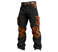 Mens Waffle Cargo Trousers Vintage Patchwork Work Pants Casual Lightweight Jogging Bottoms Classic Durable Cargo Pants with Multipocket for Outdoor Working Hiking (Black, XL)