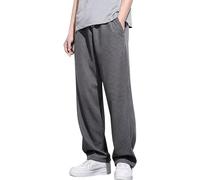 Mens Waffle Casual Trousers, Loose Fit Lace-Up Jogging Pants, Elasticated Waist Drawstring Work Trousers, Baggy Cosy Waffle Straight Leg Trousers, Solid Golf Joggers Sweatpants with Pockets Dark Gray
