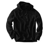 Men's Waffle Hoodie, Casual Hoodie, Long Sleeve, Checked Hooded Sweatshirt, Plain Basic Pullover, Leisure Sweat Jacket, Cotton Transition Coat, Long Sleeves, black, M