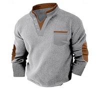 Men's Waffle Knit Crew Neck Long Sleeve Jumper Classic Sweatshirt Without Hood Long Sleeve with 1/4 Button Collar Comfortable and Soft Tops Long Sleeve Shirt Plain, gray, L
