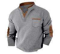 Men'S Waffle Knit Crew Neck Long Sleeve Jumper Classic Sweatshirt Without Hood With 1/4 Button Collar Comfortable And Soft Tops Shirt Plain Festival Mens V Neck Jumper Pullover 1 Grey