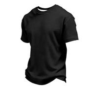 Men's Waffle Knit Crew Neck T-Shirt, Short Sleeve Solid Color Basic Tee, Loose Fit Soft Breathable Top for Gym, Workout and Casual Wear, Available in Plus Sizes(Black, L)