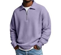 Mens Waffle Knit Jumper Sweatshirt Long Sleeve Solid Color Minimalist Half Zip Neck Top Outdoor Classic Abrasion Resistant