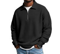 Mens Waffle Knit Jumper Sweatshirt Long Sleeve Solid Color Minimalist Half Zip Neck Top Outdoor Classic Abrasion Resistant