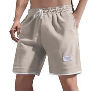 Mens Waffle Knit Shorts, Lightweight Wide Leg Trunks Breathable Running Shorts Comfy Pajama Workout Running Short with Pockets Soft Lounge Trunks for Sleep Summer Beach Pants for Daily Beige