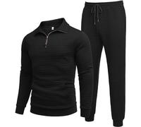 Men'S Waffle Knit Stand Collar Jacket,Men'S Waffle Stand Collar Sweatshirt,Men'S Waffle-Knit Thermal Tracksuit, Half-Zip Collared Sweatshirt, Breathable And Comfortable Active Wear