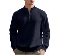 Men's Waffle Knit Sweatshirts Classic Half Zip Jumpers Gentleman Long Sleeve Stand Collar Jumper Casual Loose Fit Hoodless Sweatshirt with Pockets Fashion Solid Color Pullover Tops for Men UK