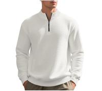 Men's Waffle Knit Sweatshirts Classic Half Zip Jumpers Gentleman Long Sleeve Stand Collar Jumper Casual Loose Fit Hoodless Sweatshirt with Pockets Fashion Solid Color Pullover Tops for Men UK