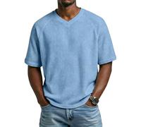 Men's Waffle Knit V-Neck T-Shirt Short Sleeve Shirts Solid Color Minimalist Slim Fit Casual Comfortable Soft Touch Daily Wear Sky Blue XXL
