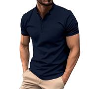 Men's Waffle Polo Shirt | Rugby Shirt | Poloshirt Short Sleeve | Safari Camping Tops | Breathable Golf Polo Shirt | Workout Polo Shirts | Tennis T-Shirt | Button Front Summer Polo T-Shirts Navy