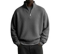 Mens Waffle Ribbed Sweatshirt Winter Spring Mock Neck Warm Pullover Vintage 1/4 Zip Outerwear Long Sleeve Knitted Tracksuit Tops Casual Fleece Lined Sweaters Solid Loose Work Autumn Sweatshirts