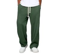 Men's Waffle Ribbed Trousers Straight Legs Casual Jogging Bottoms Baggy Plain Cuddly Textured Trouser Loose House Pants Heavyweight Comfy Sports Trousers Men Soft Lounge Trousers Blackish Green