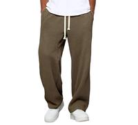 Men's Waffle Ribbed Trousers Straight Legs Casual Jogging Bottoms Baggy Plain Cuddly Textured Trouser Loose House Pants Heavyweight Comfy Sports Trousers Men Soft Lounge Trousers Brown