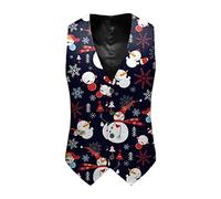 Mens Waistcoat Christmas Fun Waistcoats Vest Festive UK Happy Santa Claus Xmas Vests Men's Waistcoat V Neck Sleeveless Slim Fit Party Snowflake Suit Holiday Business Xmas Vests