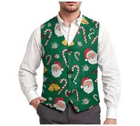 Mens Waistcoat Christmas Fun Waistcoats Vest Festive UK Happy Santa Claus Xmas Vests Men's Waistcoat V Neck Sleeveless Slim Fit Party Snowflake Suit Holiday Business Xmas Vests