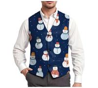 Mens Waistcoat Christmas Fun Waistcoats Vest Festive UK Happy Santa Claus Xmas Vests Men's Waistcoat V Neck Sleeveless Slim Fit Party Snowflake Suit Holiday Business Xmas Vests