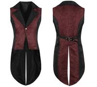 Mens Waistcoat Victorian Suit Vest UK Sale, Gothic Steampunk Tailcoat Sleeveless Tail Coat One Button Blazer Jackets Medieval Renaissance Jackets Wedding Waistcoats Halloween Party Tuxedo Vest
