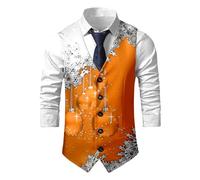 Men's Waistcoats Formal Christmas Printed Suit Vest Party Funny Waistcoat Fitted Tank Vest Christmas Outfit Sleeveless V-Neck Business Slim Fit Clothes