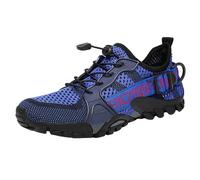 Mens Walking Shoes Lace-up Non-Slip Travelling Mountain Climbing Trekking Hiking Boots Breathable Arch Support Mesh Trainers Outdoor Stable Backpacking Camping Sneakers Low Rise Footwear (Blue, 38)