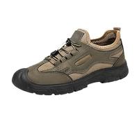 Mens Walking Shoes Lace-up Non-Slip Travelling Mountain Climbing Trekking Hiking Boots Breathable Low Rise Arch Support Mesh Trainers Outdoor Stable Backpacking Camping Sneakers Footwear (Khaki, 8)