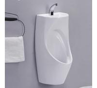 Men's Wall Mounted Urinal with Sensor Faucet, Ceramic Anti-Odor Design, Space-Saving Touchless System, High Efficiency Washout Features