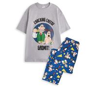 Men's Wallace & Gromit Short Sleeve Long Leg Pyjama Set | Grey | Size: Large Wallace & Gromit Grey L