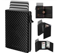 Mens Wallet Card Holder, Mens Minimalist Wallet 6-10 Cards, Slim Compact Wallet with Money Clip & ID Window, RFID Blocking Smart Pop Up Card Wallet, Metal Aluminum Credit Card Holder Bifold Wallet